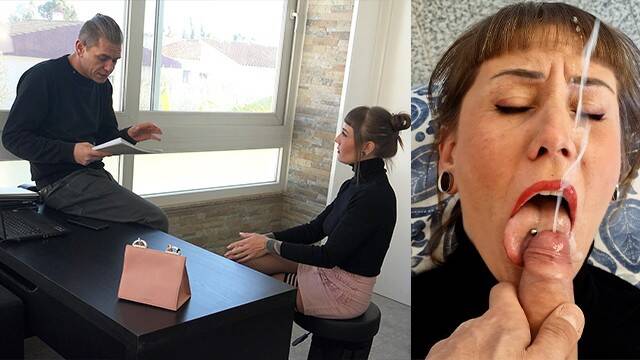 Застал секретаршу за ласками в туалете и трахнул